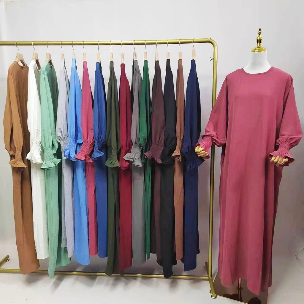 跨境外貿女裝中東迪拜土耳其寬鬆素色民族洋裝