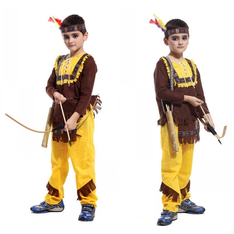 萬聖節兒童表演服 幼兒園舞臺角色印第安王子服 cos獵人服 造型服飾 角色扮演