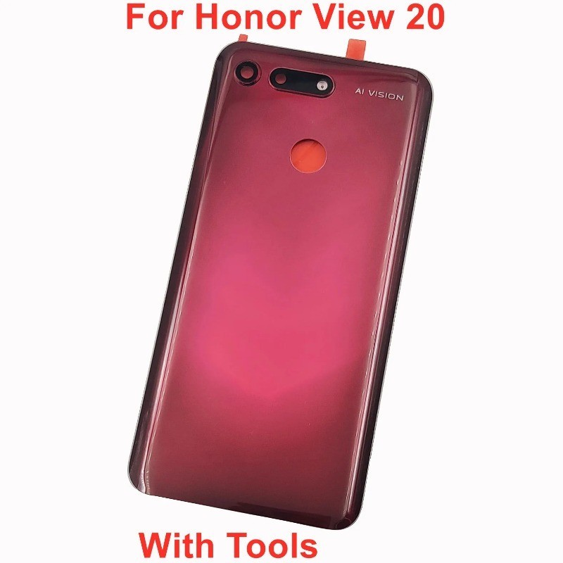 For Honor View 20電池玻璃蓋華為榮耀V20硬後門後蓋外殼+原裝膠+相機鏡頭