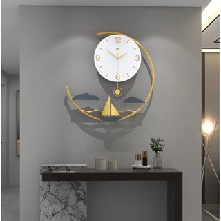 新中式掛鐘時尚簡約客廳鐘錶家用靜音裝飾時鐘山水畫掛牆創意掛錶 MCKJ