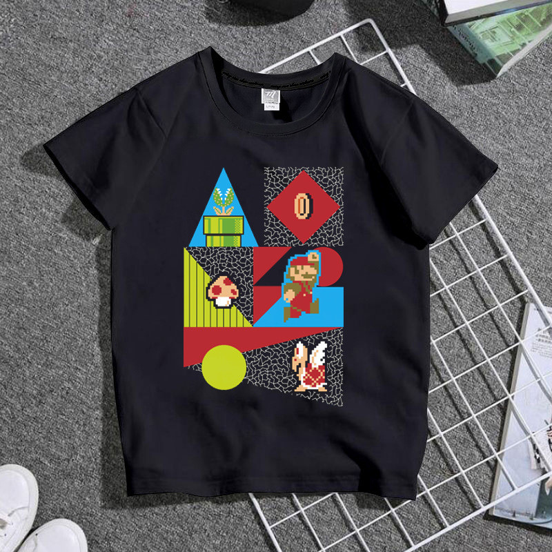 【現貨】超級瑪利奧馬里奧T恤親子裝 學生遊戲周邊短袖瑪莉歐童裝潮