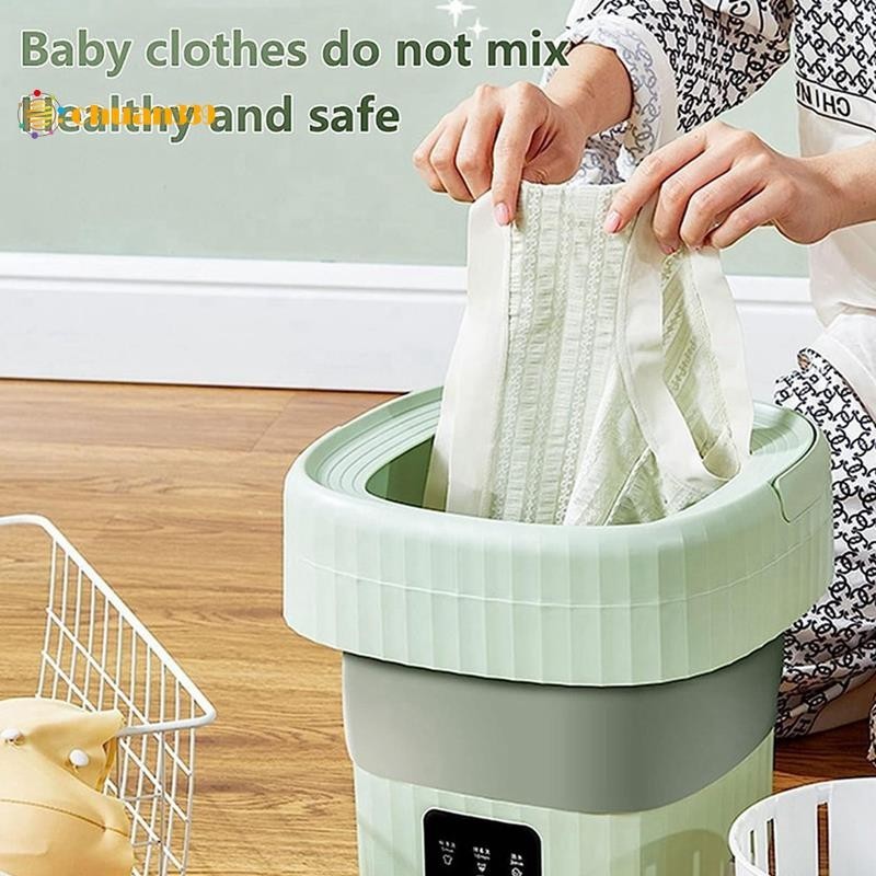 1 件折疊式迷你洗衣機烘乾機衣服歐盟插頭綠色