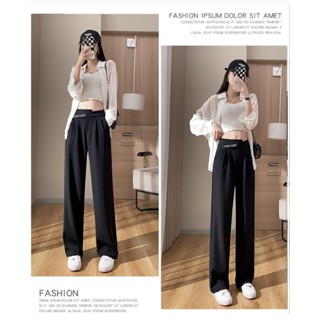 S-5XL 大尺碼西裝褲女 不起球 直筒西裝褲【8碼2色】夏季新款 後鬆緊腰 闊腿褲 小個子 高個子 休閒褲 西裝拖地褲