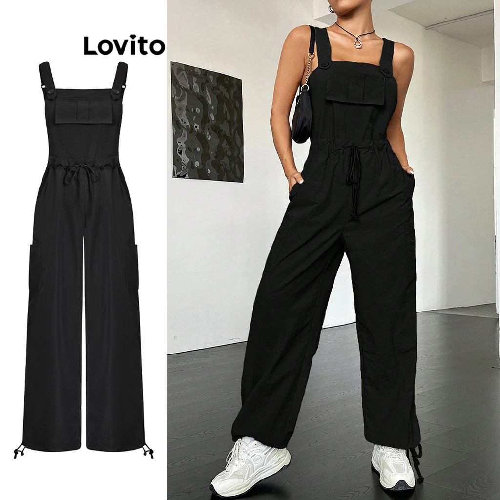 Lovito 女用休閒素色口袋連身褲 L77ED013