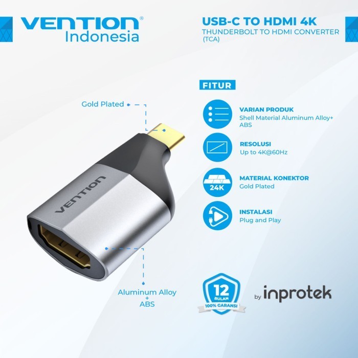 Vention 適配器 USB 3.2 C 型轉 HDMI 轉換器 Thunderbolt 3.0 HDTV TCA