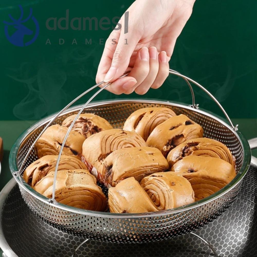 ADAMES不銹鋼蒸鍋,防燙可拆卸手柄蒸籠,多功能帶三腳架支架水果清潔籃細孔排水筐壓力鍋