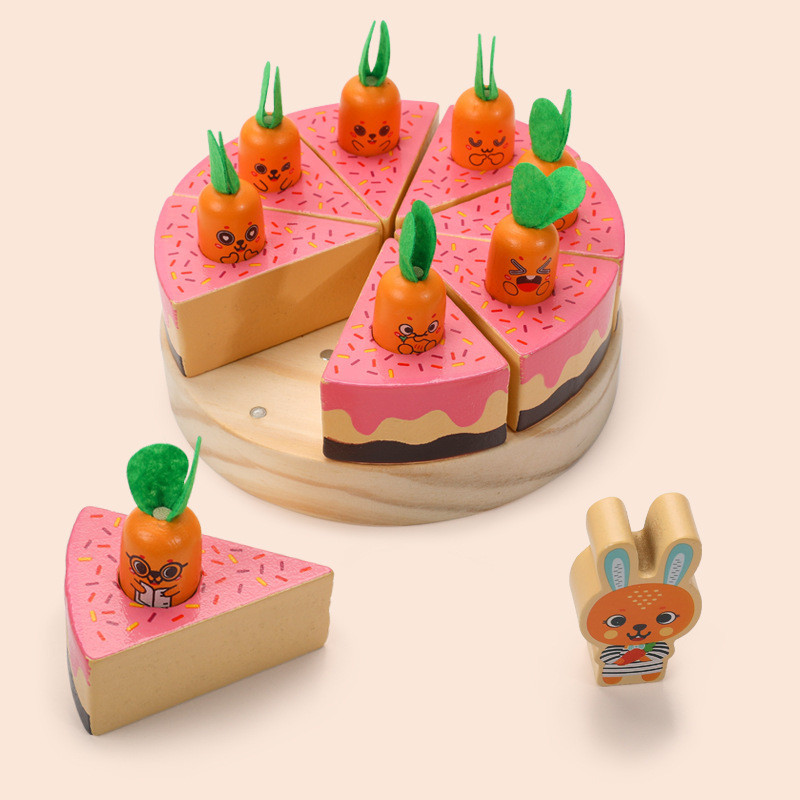 兒童仿真兔子蛋糕 過家家木製多功能拔蘿蔔 男女孩早教玩具 生日玩具