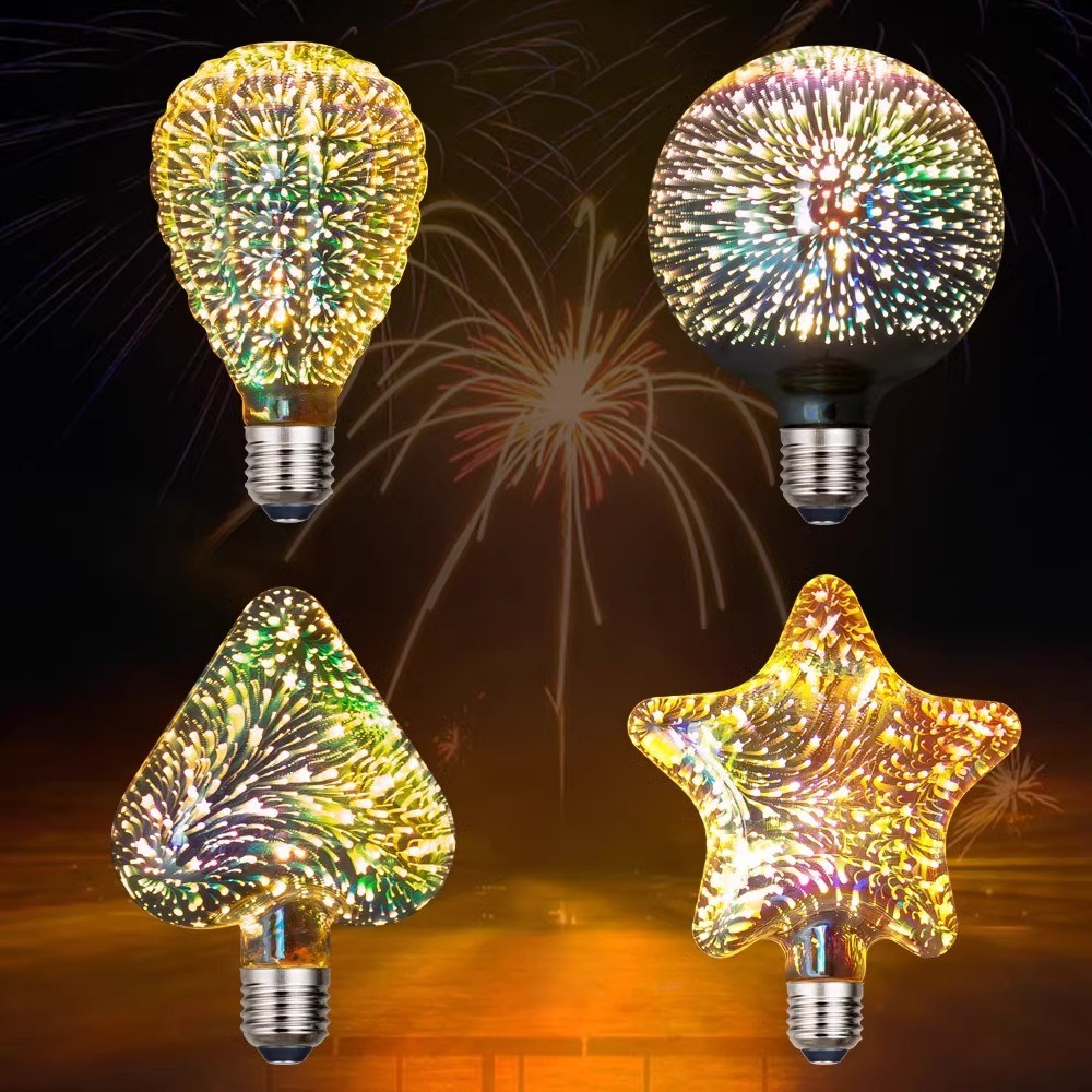 3D煙花燈泡立體愛迪生LED七彩個性創意裝飾網紅彩色煙火滿天星E27