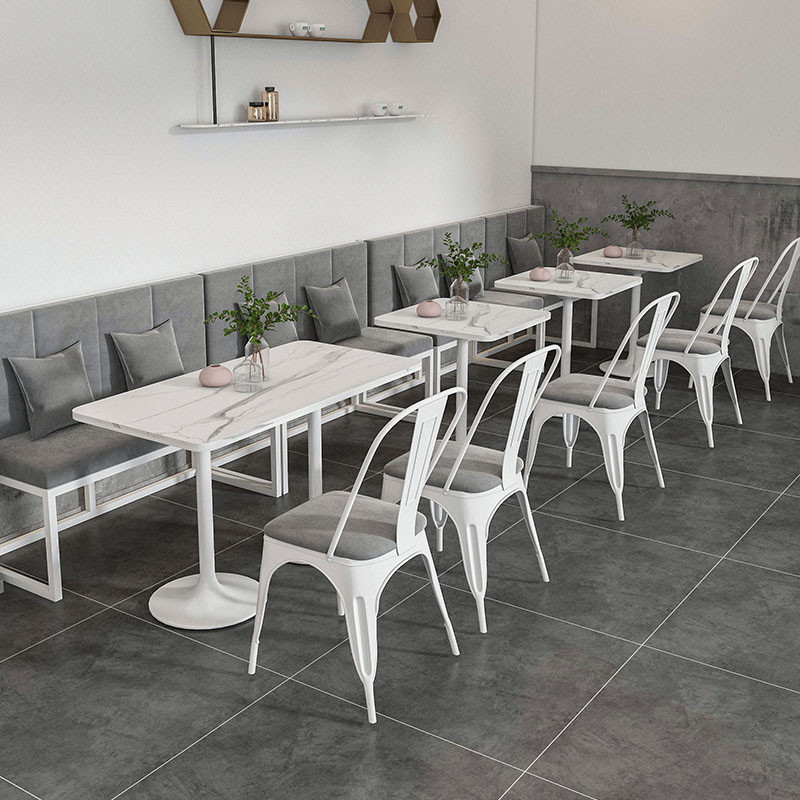 現代甜品店桌椅灰色主題咖啡廳岩板桌椅套裝定製餐廳靠牆沙發卡座 商業用 咖啡廳 餐廳 飯館 飯店 奶茶店 咖啡店 酒吧