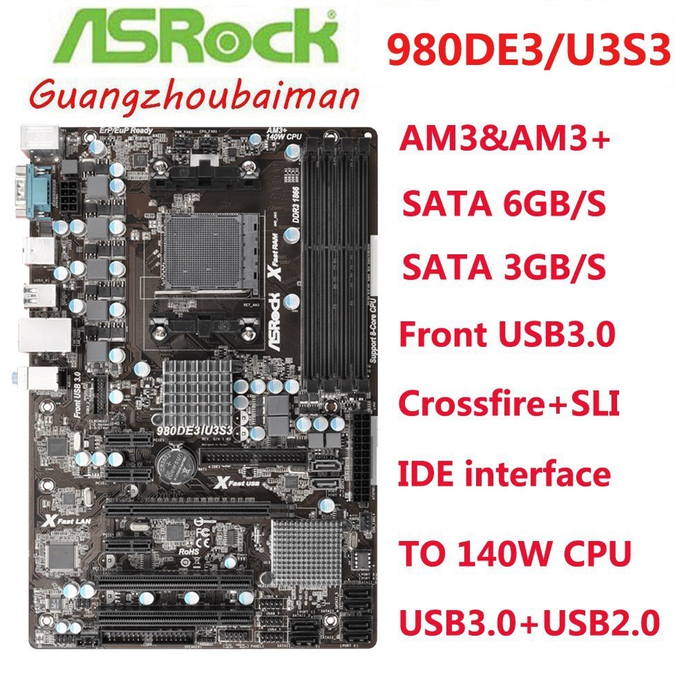 二手華擎 980DE3/U3S3 主板 AMD 970 插座 am3+ / am3b SATA3 USB3.0 DDR3