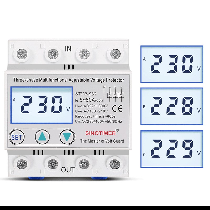 可調 AC380V 三相過欠壓保護器繼電器電壓表監視器相序故障保護器Din導軌