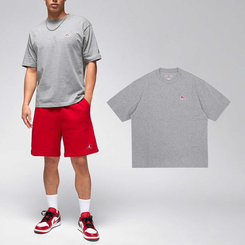 Nike 短袖 Jordan Brand 男款 灰 短T AJ1 刺繡貼片 [ACS] FN5983-091