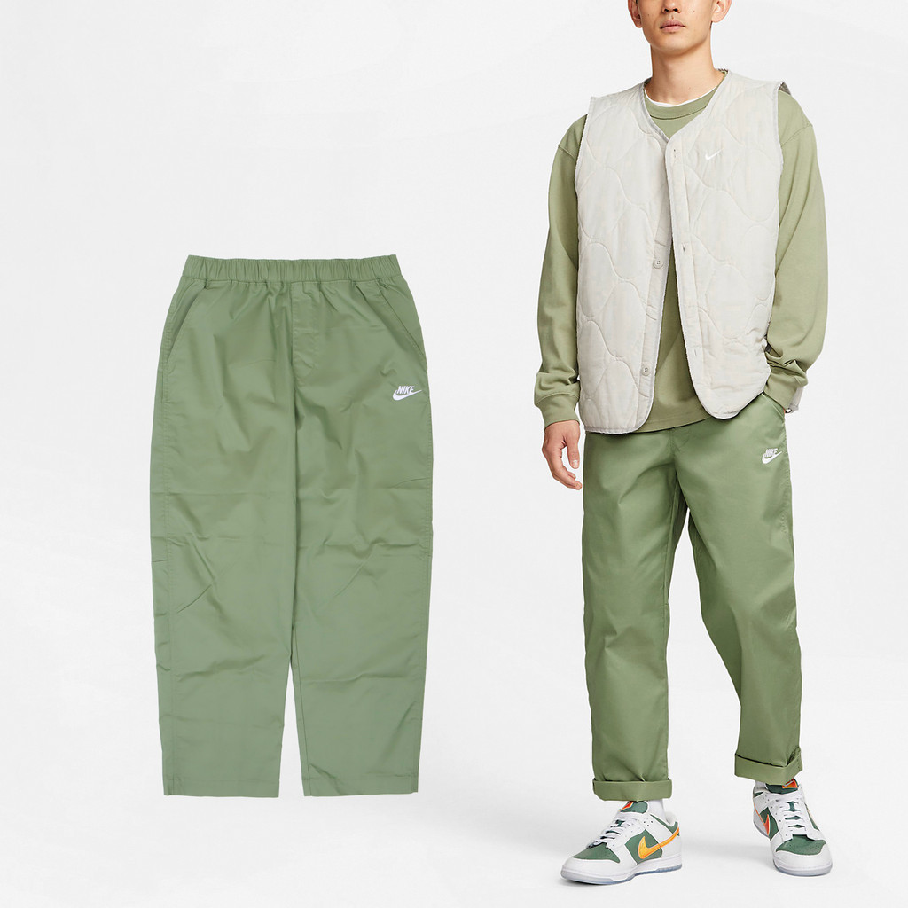 Nike 長褲 Club Pants 男款 綠 直筒 修身 刺繡  [ACS] DX3337-386