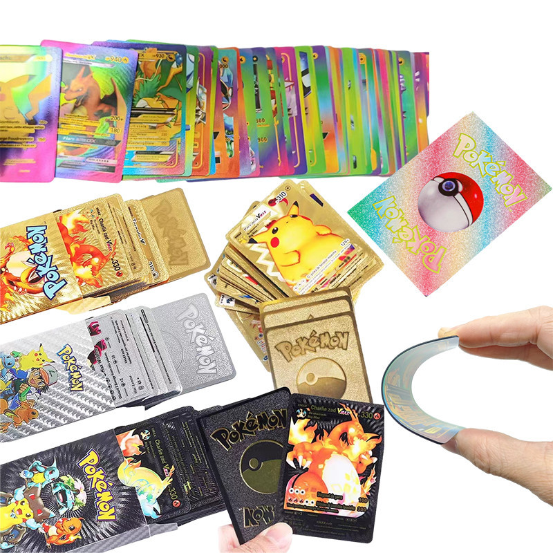 口袋妖怪卡片 55 張/套皮卡丘噴火龍金箔銀色 Vmax GX 能量卡片遊戲收藏兒童玩具禮物