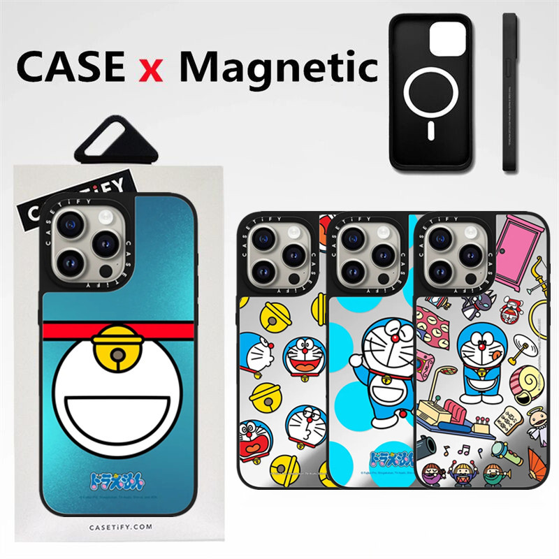 哆啦夢 Casetifg 品牌哆啦A夢磁力充電鏡手機殼帶盒適用於 IPhone 15 12 13 14 Pro Max