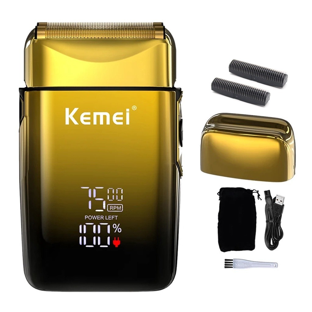 Kemei-km-tx10 男士專業剃須機可拆卸雙刀片 USB 快速充電 LED 顯示屏理髮器
