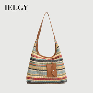 IELGY 女士大容量手工編織包 時尚通勤托特包 度假沙灘包