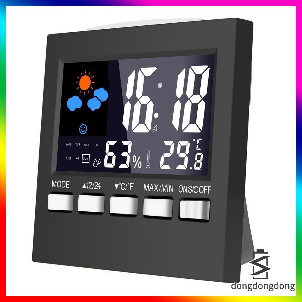 天氣時鐘彩色螢幕數顯示溫度計濕度時鐘彩色鬧鐘日曆天氣電子鬧鐘