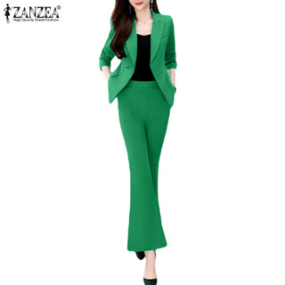 Zanzea 女式韓版時尚翻領全袖西裝外套+休閒褲套裝