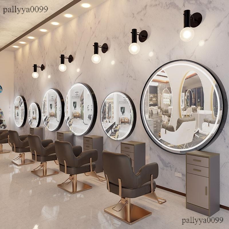 可開發票📜理髮店鏡台 單雙面美髮鏡子 髮廊專用帶燈可靠牆落地鏡高檔剪髮鏡子
