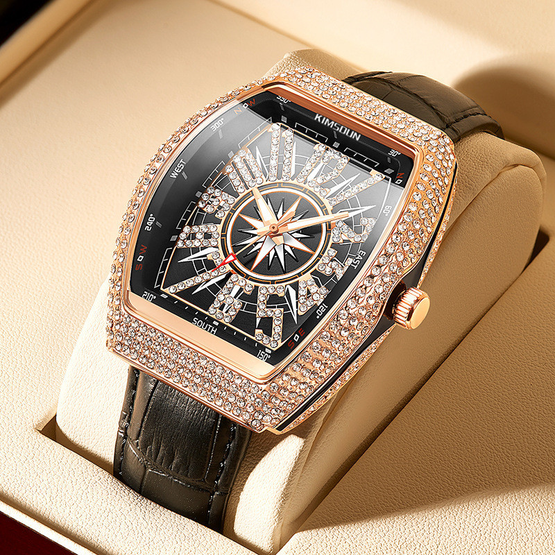 Kimsdun 熱銷男士品牌手錶全天星套裝帶鑽石時尚防水石英男士手錶現貨 K-2132B