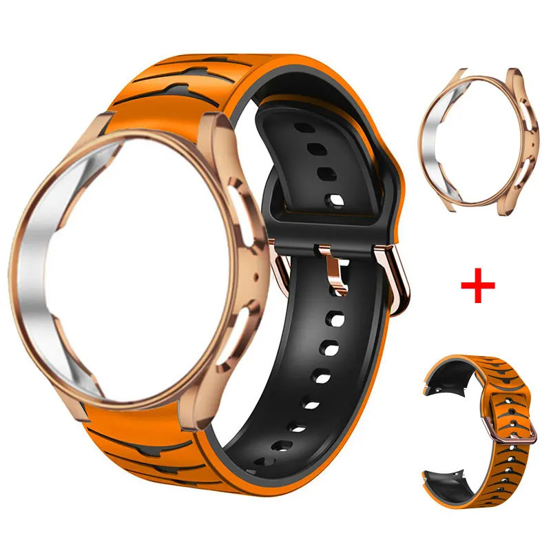 SAMSUNG No Gaps Band 矽膠錶帶和錶殼 correa 手鍊兼容三星 Galaxy watch 4 5