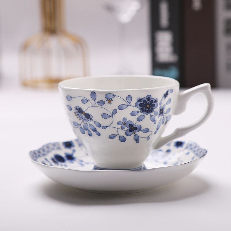 英式歐式骨質瓷咖啡杯碟復古青花陶瓷杯碟套裝紀念品禮品