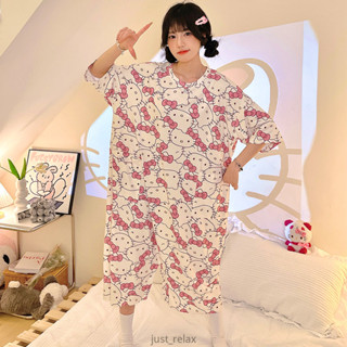 Hello Kitty睡衣 莫代爾睡衣 連身睡衣 短袖睡衣 凱蒂貓睡衣 居家服 連身睡衣 家居服 寬鬆 大尺碼睡衣 可愛