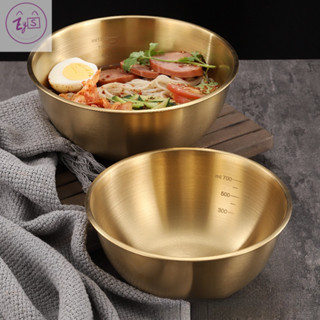 韓系不鏽鋼冷麵碗 高顏值帶刻度家用水果沙拉碗拌飯碗ins風餐具