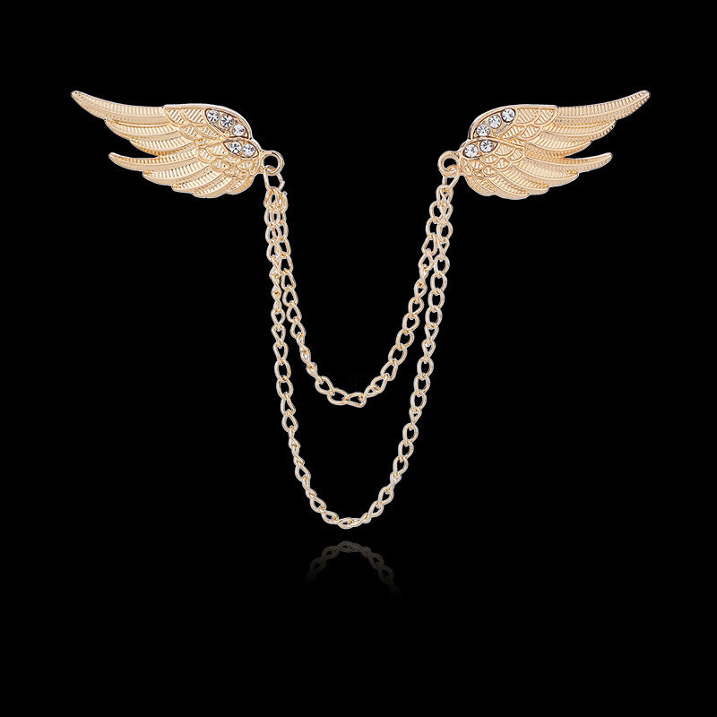 水晶鑽石天使之翼胸花女士服裝別針配飾襯衫領鏈領別針