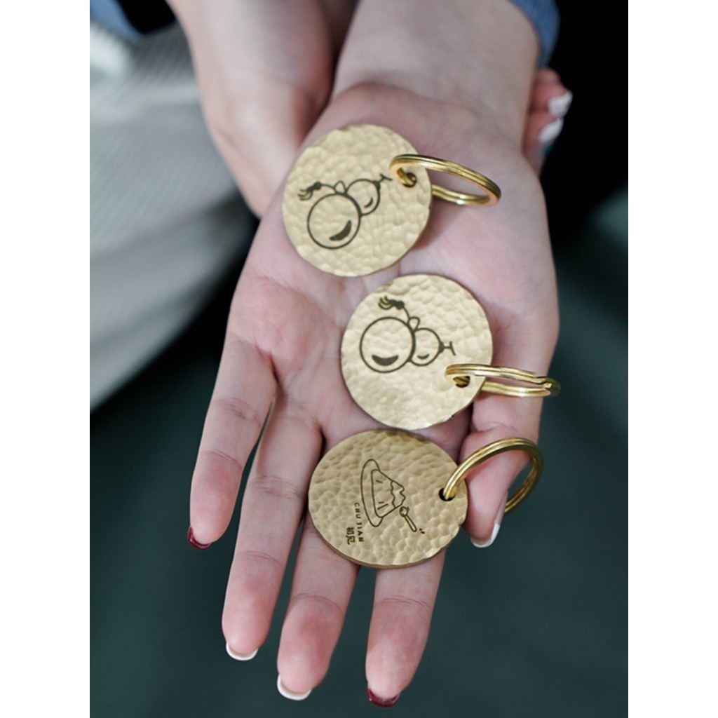 【客製logo】黃銅手工鑰匙扣掛件 純銅防丟號碼牌 金屬酒店賓館會所桑拿手牌