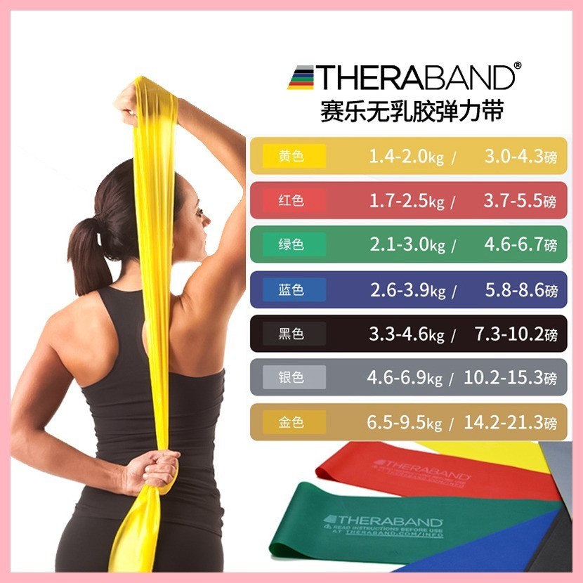 美國賽樂TheraBand無乳膠彈力帶瑜伽腳踝康復健身阻力訓練拉力帶