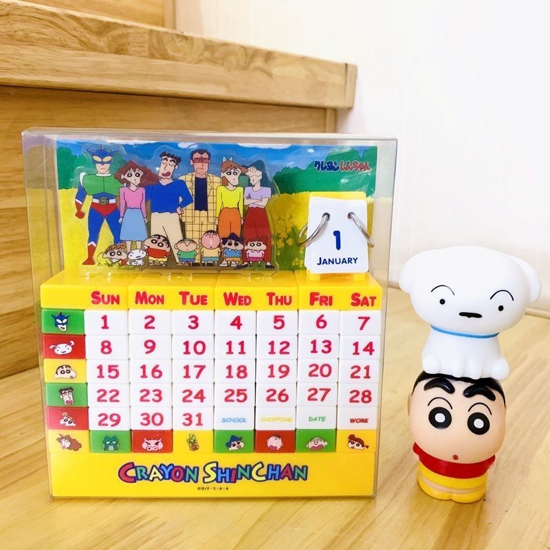 正版日本製造蠟筆小新積木行事曆潮玩具居家案頭擺件手辦萬年曆