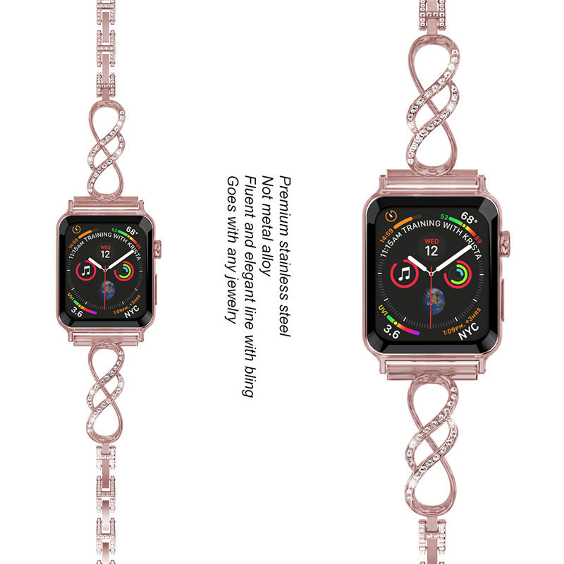 【特價】適用蘋果apple watch2/3/4/5/6代不鏽鋼錶帶SE音符手鍊細腕手錶帶錶帶