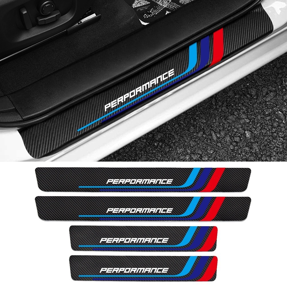 Lt 4PCS BMW M Performance 碳纖維汽車門檻保護器汽車門檻蓋貼紙適用於 BMW E30 E36 E