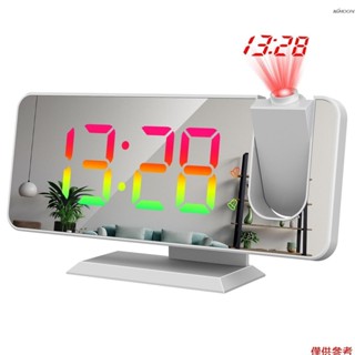 數字 180°投影鬧鐘帶動態 RGB 燈亮度可調貪睡雙鬧鐘設置 USB 充電器端口鏡子時鐘適用於臥室 12H/24H