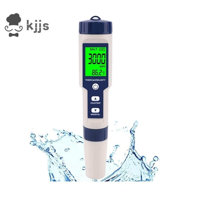 池鹽測試儀,數字鹽度計,高精度 5 合 1 鹽水鹽度測試儀,IP67 防水測試套件