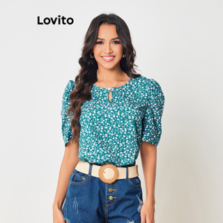 Lovito 波西米亞格女用花卉鏤空襯衫 LBL08040