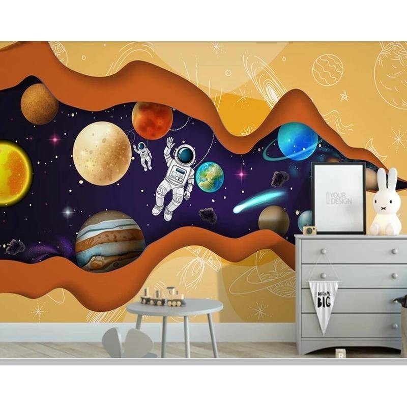 定制壁紙貼紙,星空宇航員卡通3d兒童房壁紙,客廳臥室牆紙家居裝飾壁畫