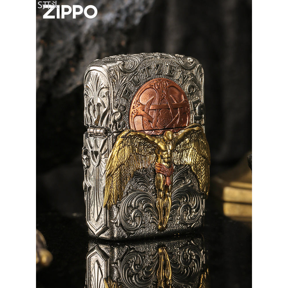 ♞Zippo 正版 打火機 守護天使 重甲貼章收藏正品 防風煤油火機 男士送禮