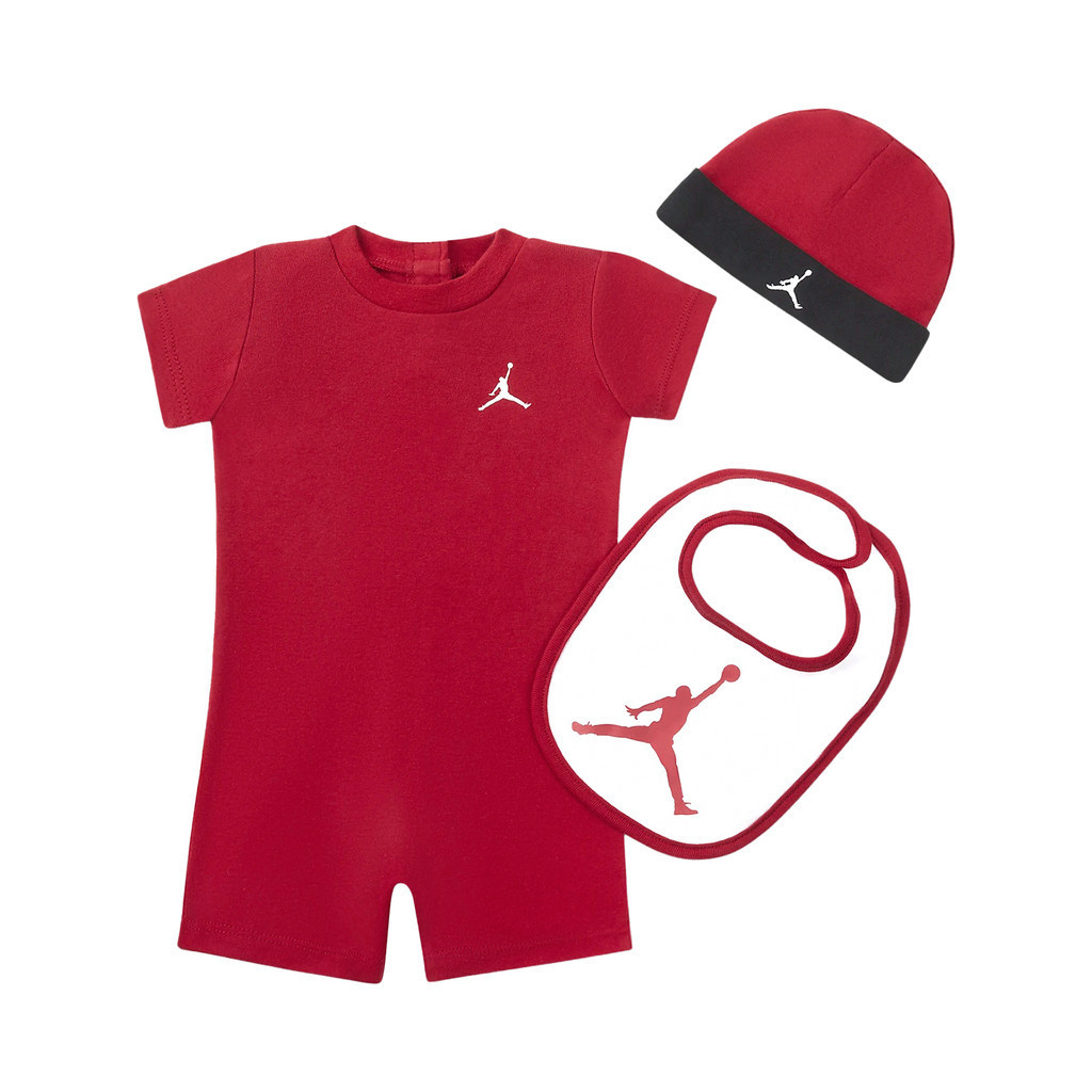Nike 連身短褲 Jordan 新生兒 嬰幼兒 禮盒組 彌月禮 喬丹 三件組【ACS】 JD2413038NB-001