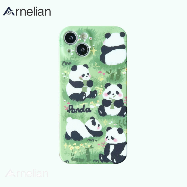 Arnelian 卡通熊貓智能手機殼磨砂防滑保護套適用於 IPhone 15 14 Pro Max 13 12