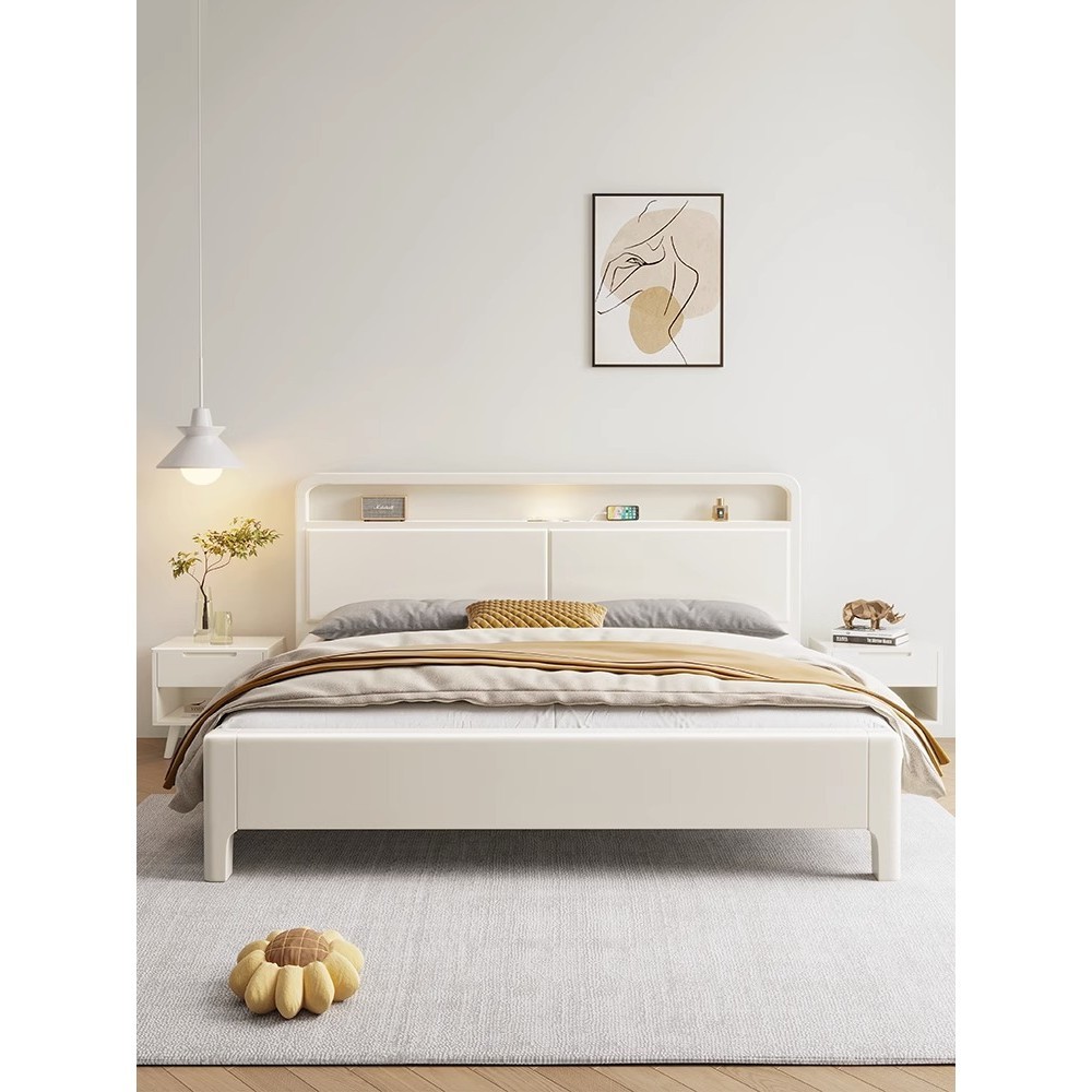 【廠家直銷✨免運】歐式床架 實木床 現代簡約床架 白色奶油風 實木雙人床 單人床床架 高箱儲物床家用