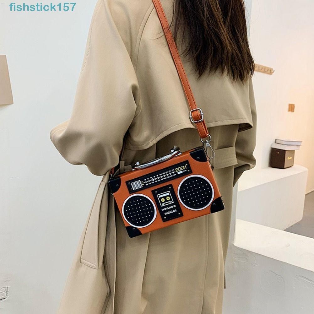 157FISHSTICK朋克斜挎包,大型Capcity消息袋收音機形狀單肩包,Ins樣式方形小手提包
