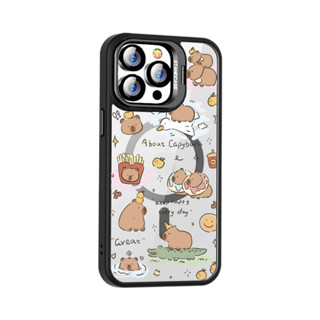 黃水豚磁吸無線充iPhone15 pro Max手機殼 蘋果11 12 13 14pro max小海狸鏡頭支架殼 保護殼