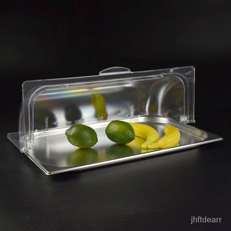 【現貨現發】不鏽鋼滷菜熟食涼菜展示盤透明防塵翻蓋水果試吃托盤帶蓋盒子商用