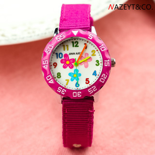 韓版時尚3D 兒童石英手錶 中兒童彩色花朵 尼龍運動腕錶