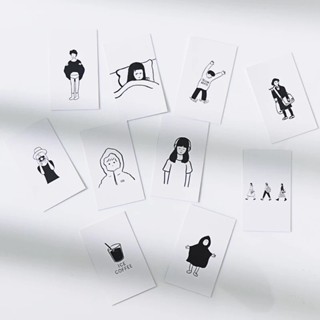 COCOCH丨10張入 Chic韓風ins趣味卡通人物 黑白線條 房間墻面 手機 裝飾貼 卡片 拍照拍攝攝影擺拍小卡片一