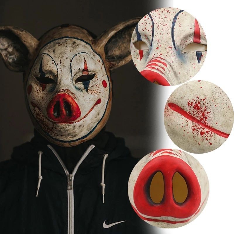 萬聖節小丑豬面具角色扮演恐怖搞笑動物面罩男女通用頭盔服裝道具