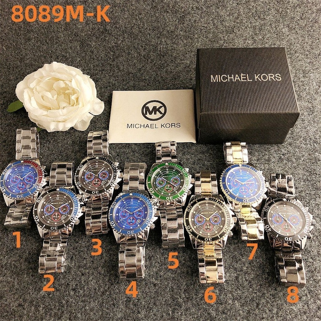 Michael Kors MK 豪華時尚男士手錶商務運動石英男士手錶休閒圓形錶盤不銹鋼皮革錶帶